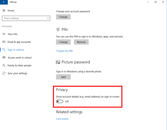 How to remove email address from Windows 10 login screen